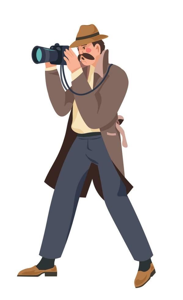 Detective taking photos, private investigator vector