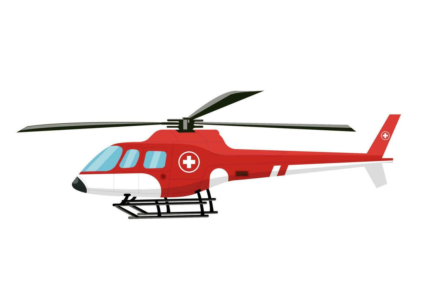 rojo helicóptero emergencia aire volador transporte. lado ver vector ilustración