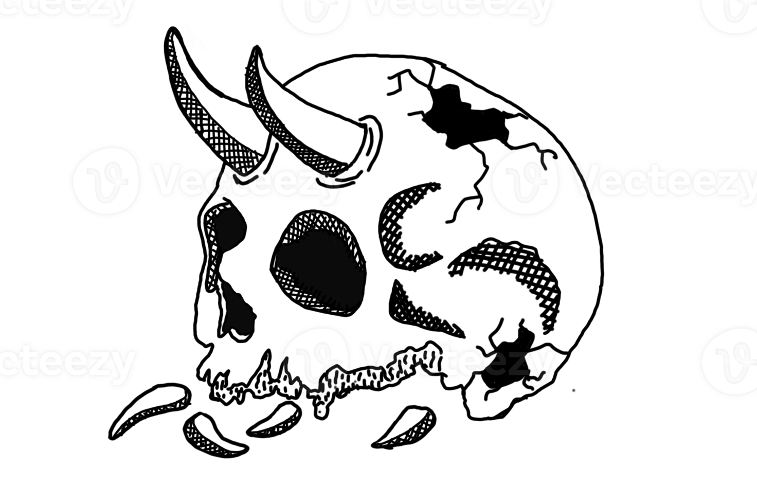 Demon Skull Line Art With Transparent Background png