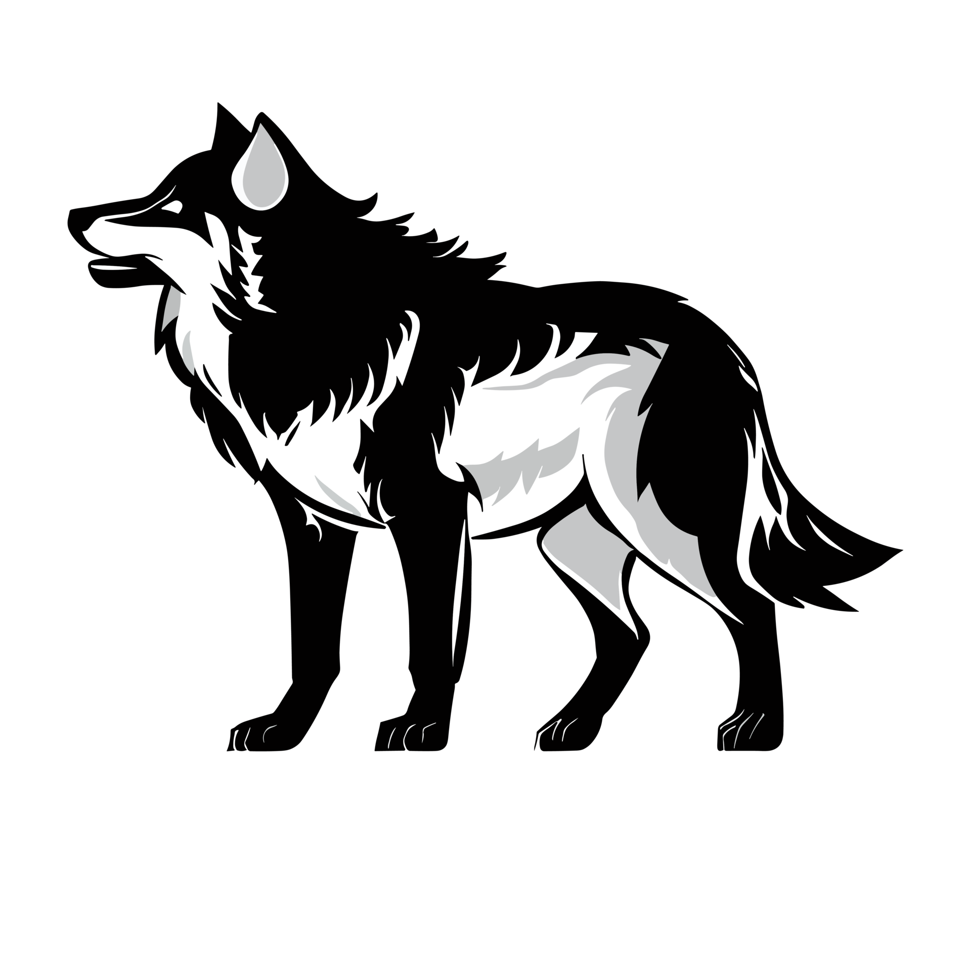 wolf black and white clipart