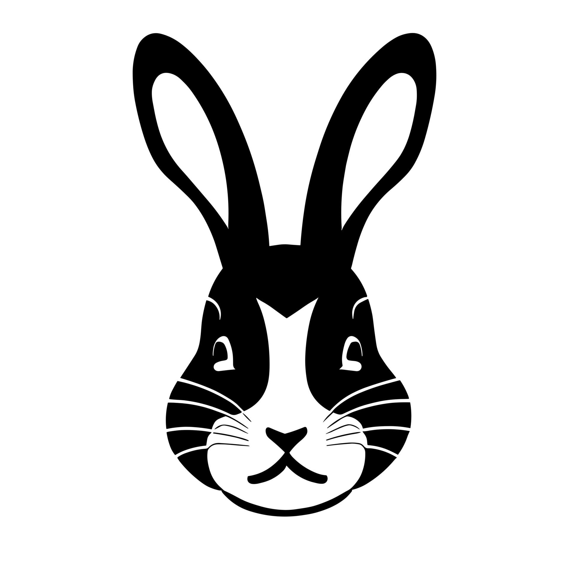 konijn gezicht zwart en wit icoon clip art transparant achtergrond