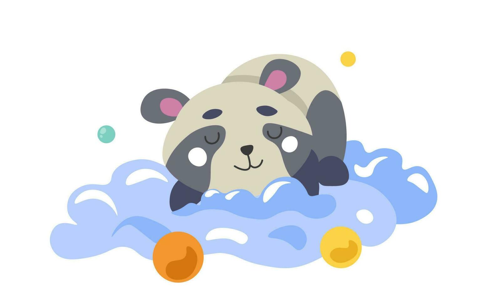 soñoliento panda oso acostado en suave nube soñando vector