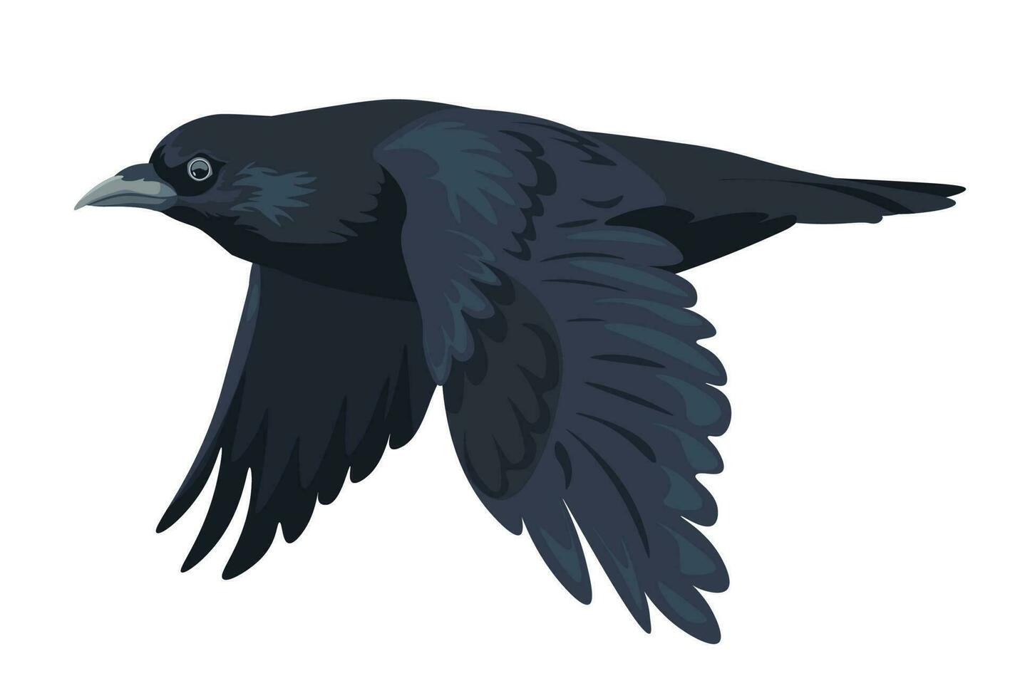grande negro pájaro, cuervo en movimiento, volador cuervo vector