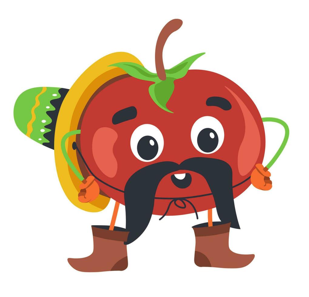Mexico funny character, tomato wearing clothes vector