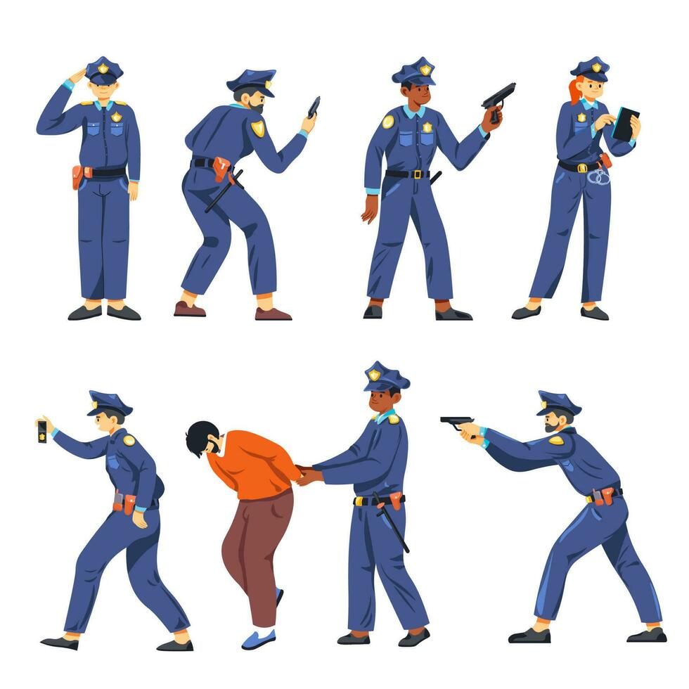 Police officers and coppers arresting crimials vector