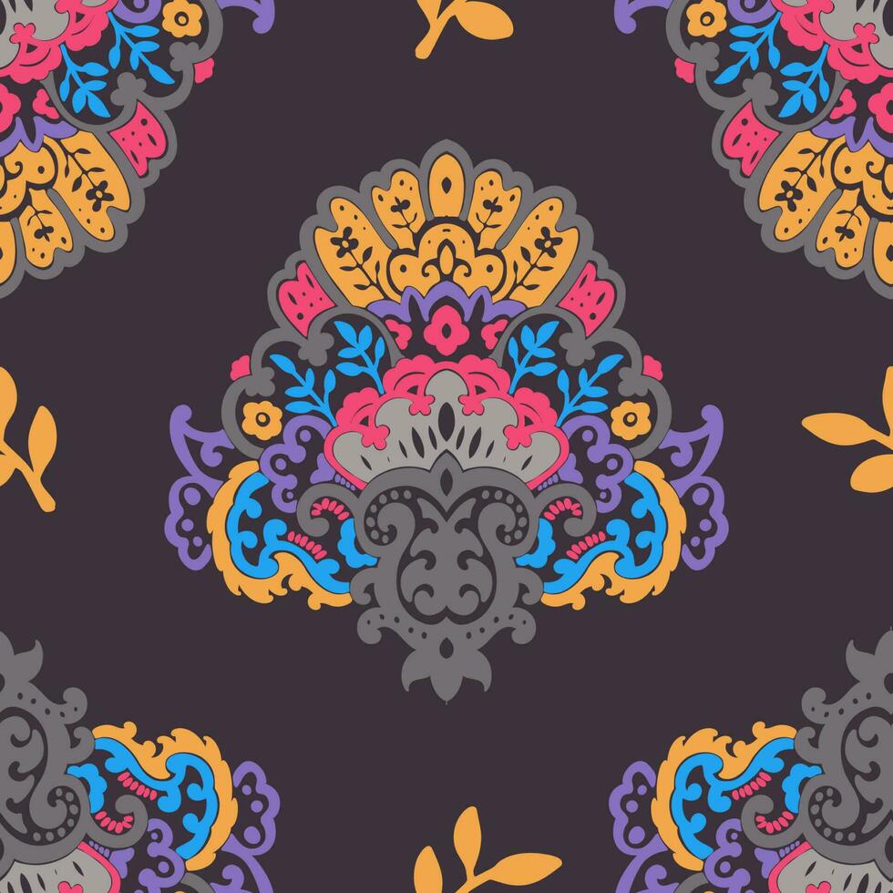 Blooming vintage flowers and leaves, pattern print vector