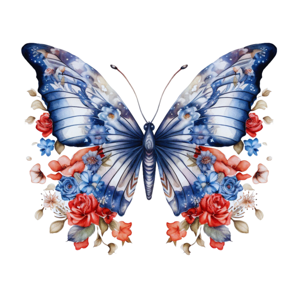 Butterfly in watercolor for 4th of July American independence day with AI genaerated png