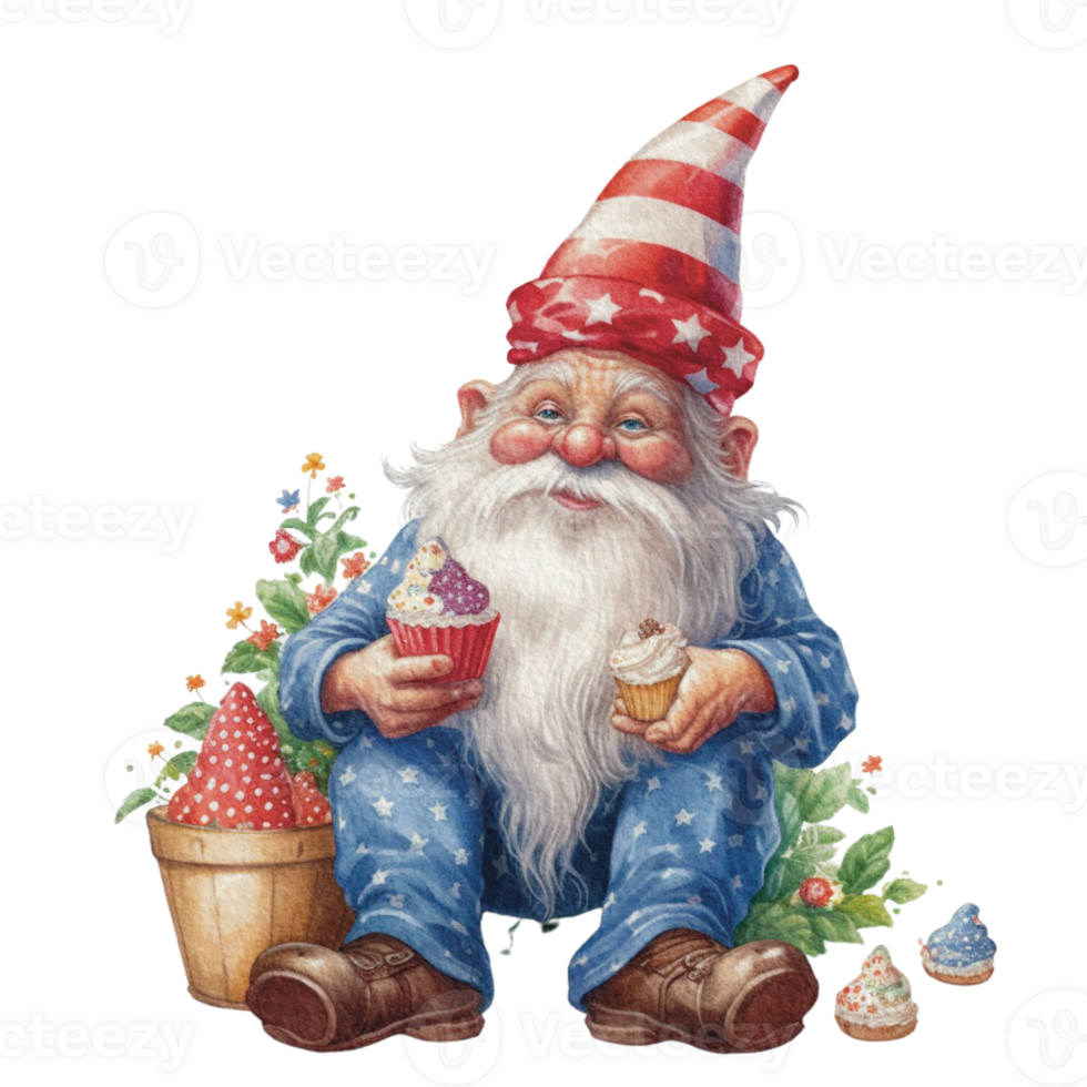 4th of July Gnome in watercolor png