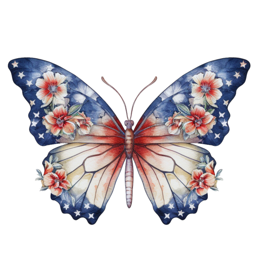 Butterfly in watercolor for 4th of July American independence day with AI genaerated png