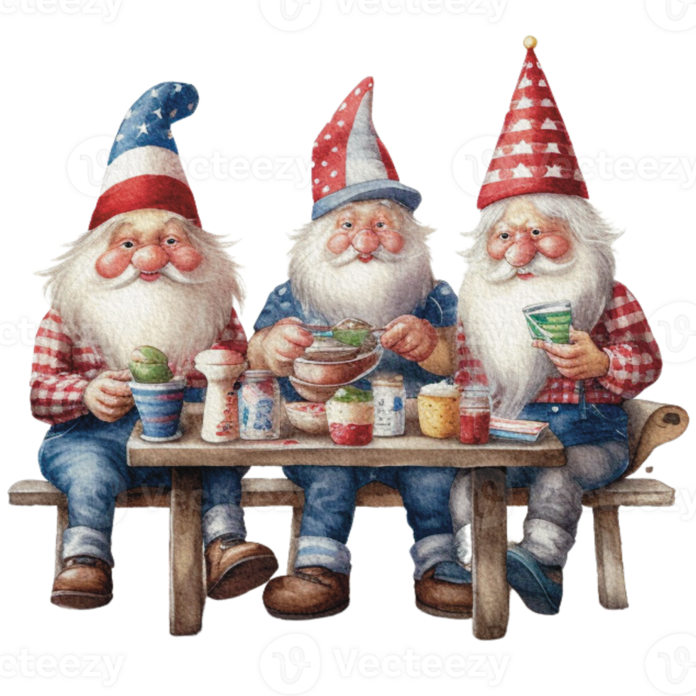 4th of July Gnome in watercolor png