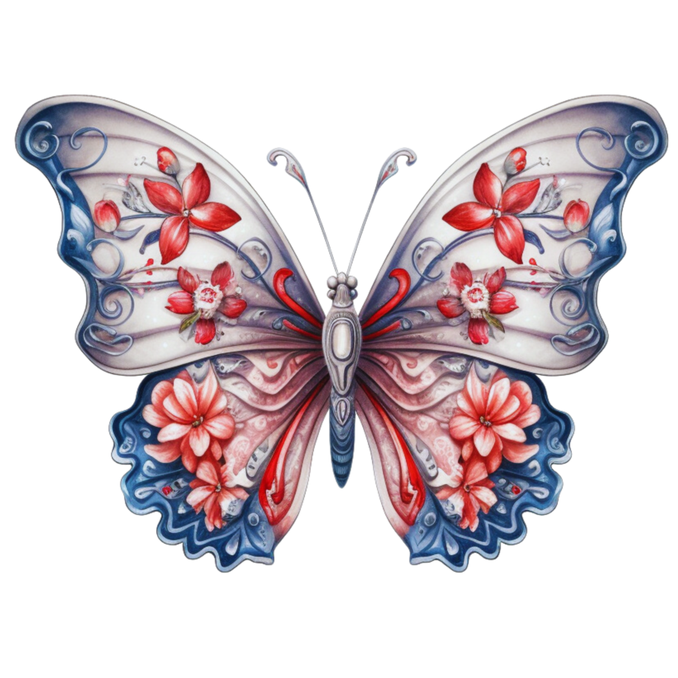 Butterfly in watercolor for 4th of July American independence day with AI genaerated png