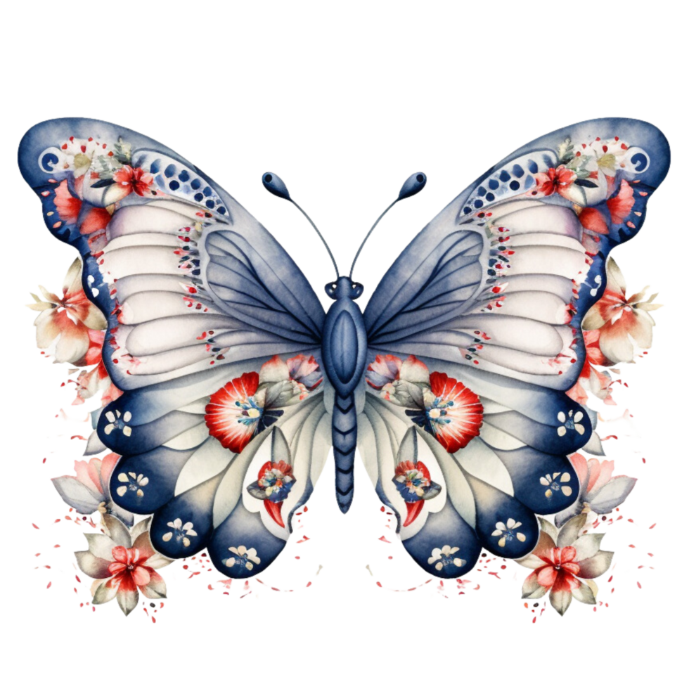 Butterfly in watercolor for 4th of July American independence day with AI genaerated png