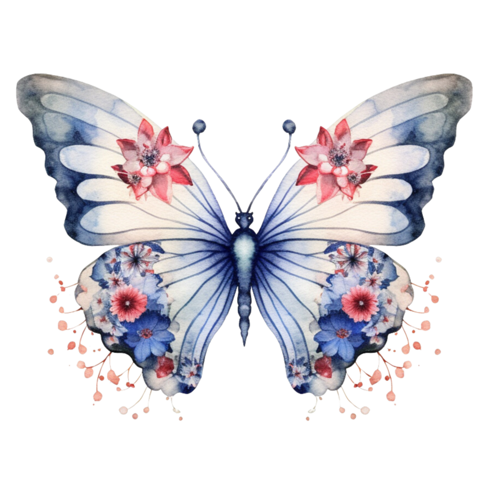 Butterfly in watercolor for 4th of July American independence day with AI genaerated png