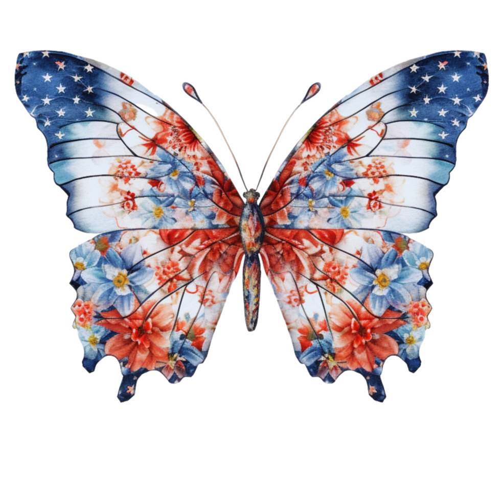 Butterfly in watercolor for 4th of July American independence day with AI genaerated png