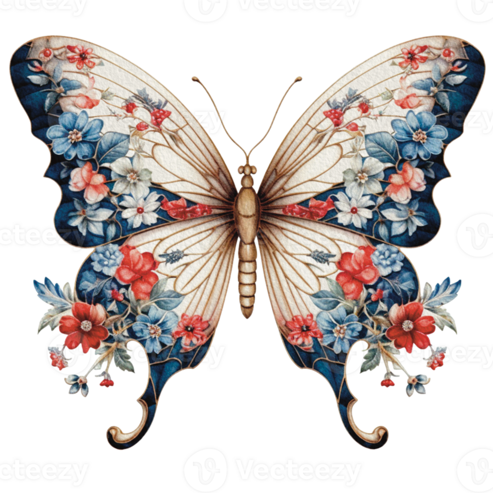 Butterfly in watercolor for 4th of July American independence day with png
