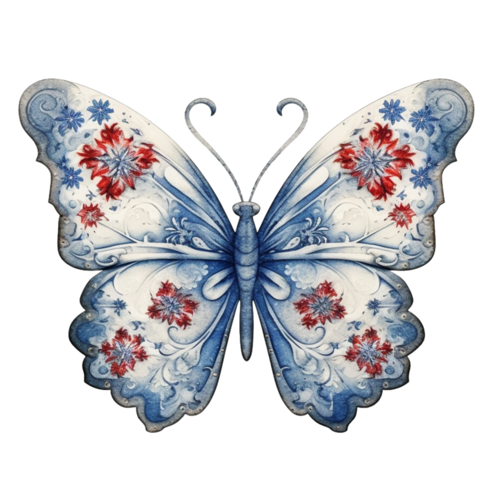 Schmetterling im Aquarell zum 4 .. von Juli amerikanisch Unabhängigkeit Tag mit ai generiert png