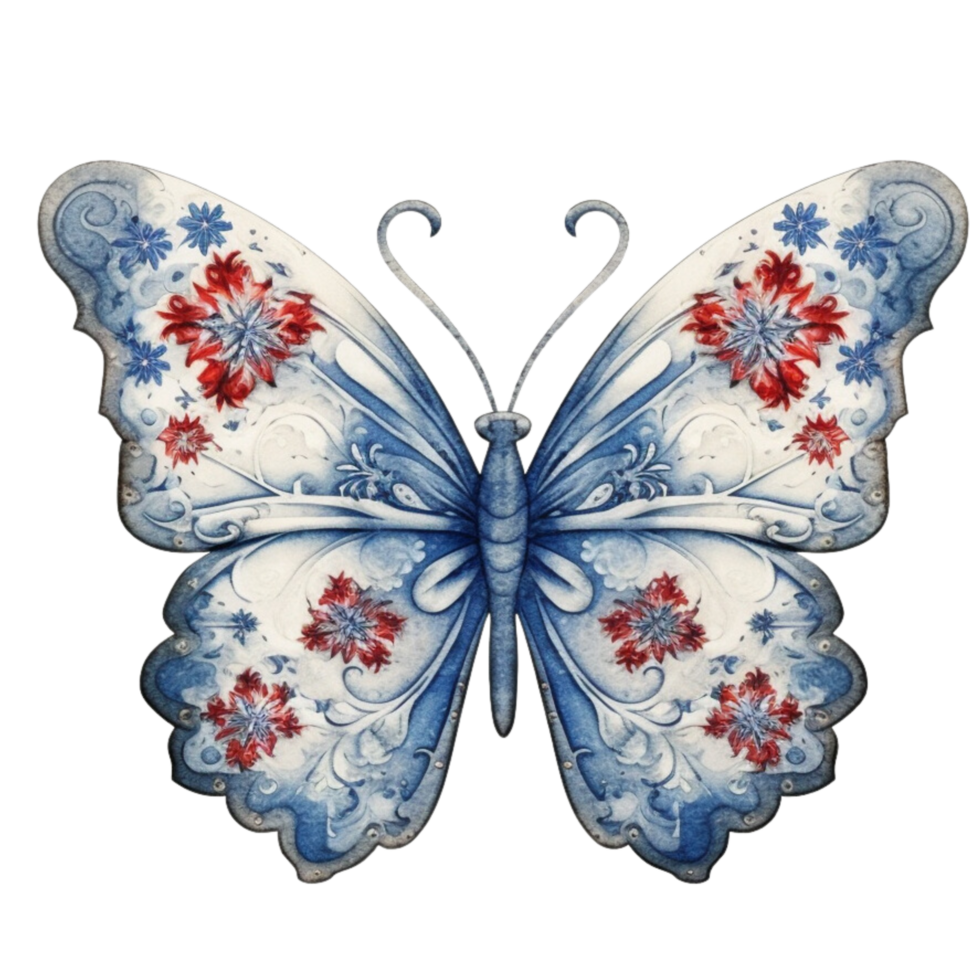 Butterfly in watercolor for 4th of July American independence day with AI genaerated png