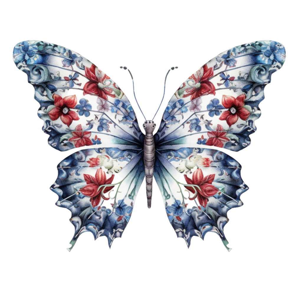 Butterfly in watercolor for 4th of July American independence day with AI genaerated png