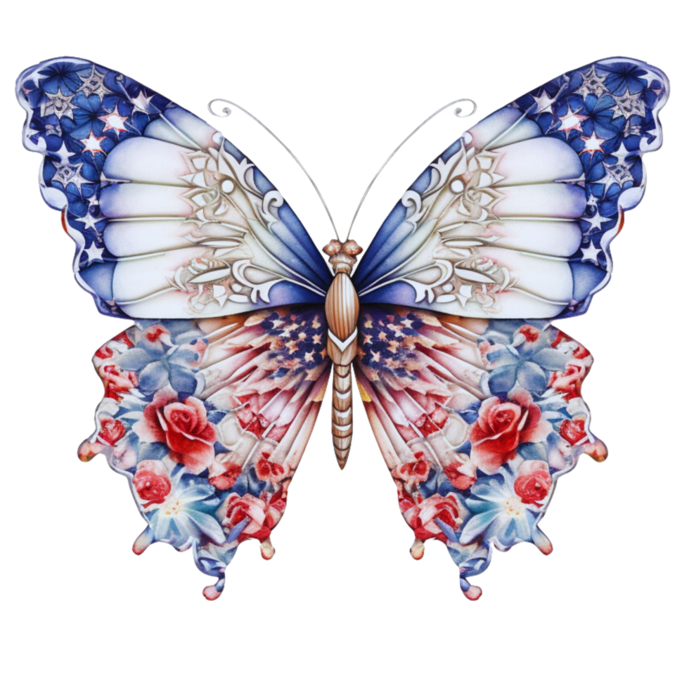 Butterfly in watercolor for 4th of July American independence day with AI genaerated png