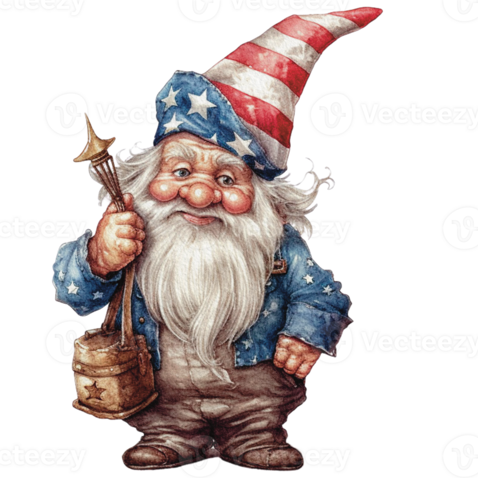 4th of July Gnome in watercolor png