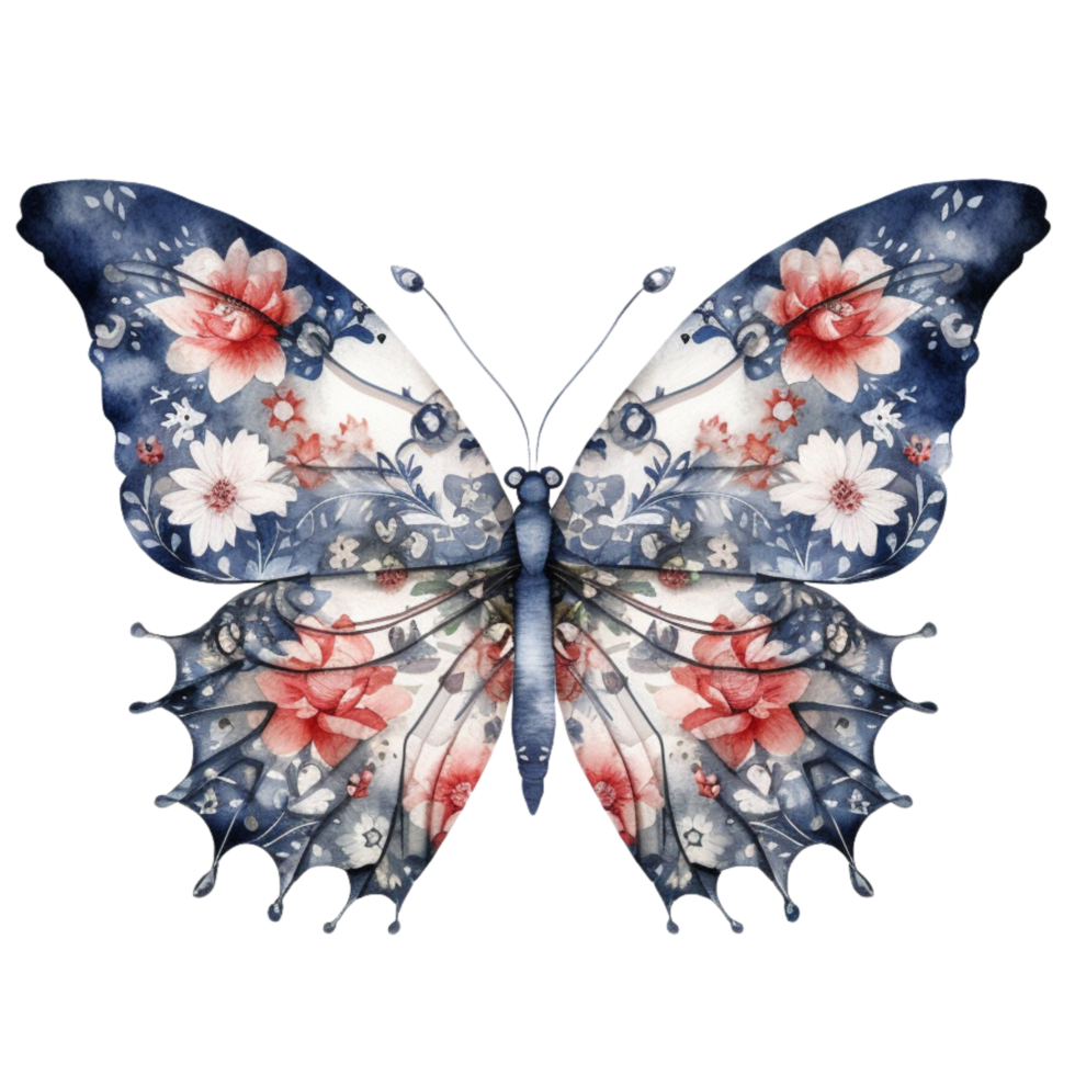 papillon dans aquarelle pour 4e de juillet américain indépendance journée avec ai généré png