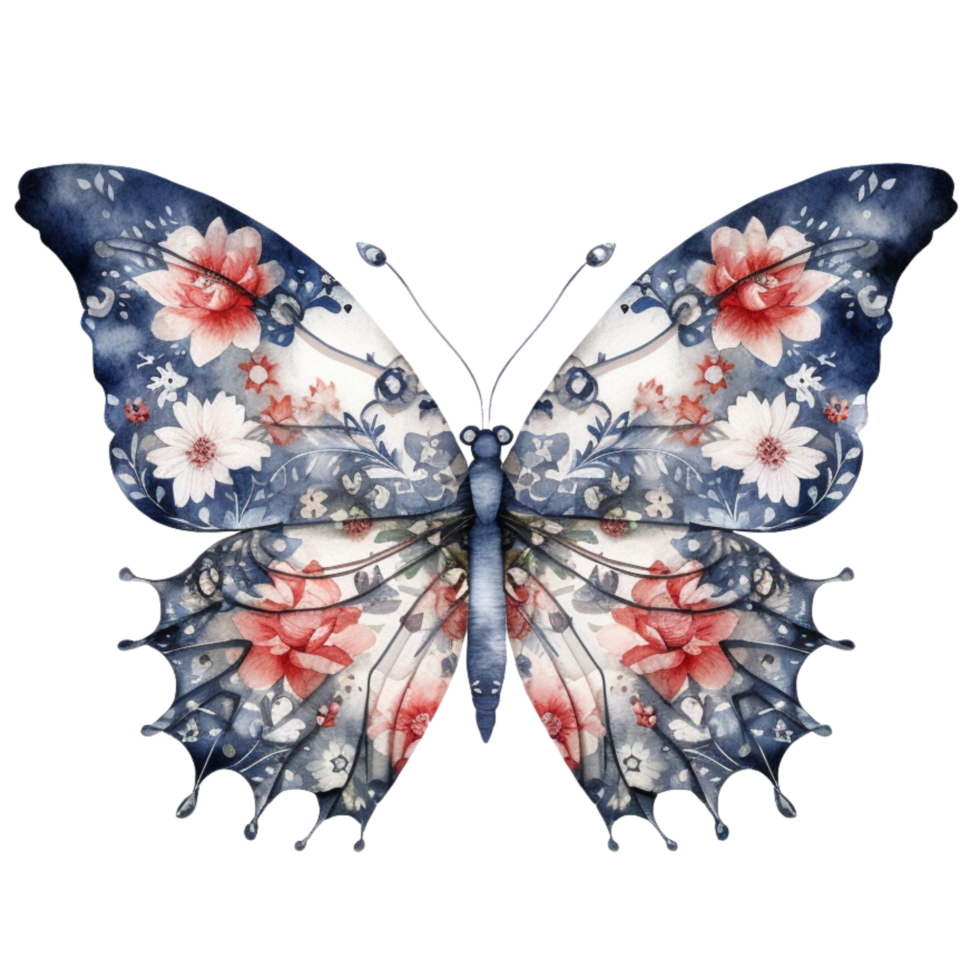 Butterfly in watercolor for 4th of July American independence day with AI genaerated png