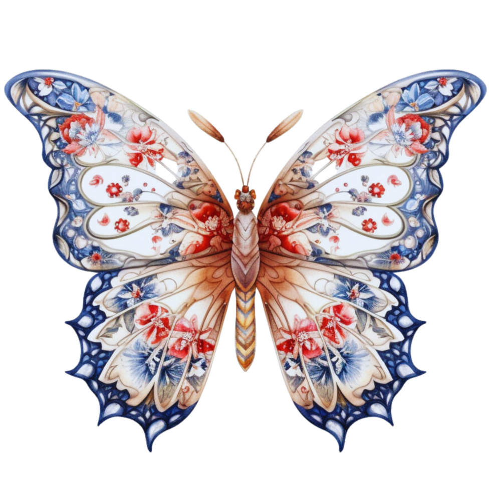 Butterfly in watercolor for 4th of July American independence day with AI genaerated png