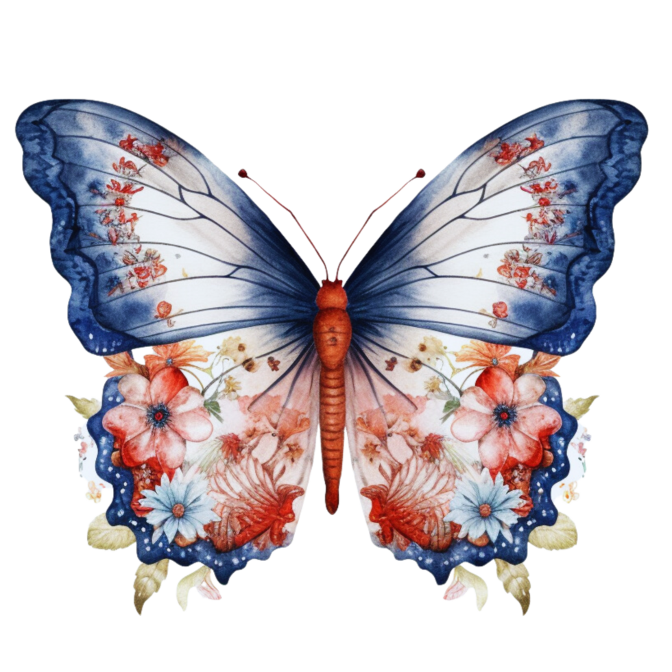 Schmetterling im Aquarell zum 4 .. von Juli amerikanisch Unabhängigkeit Tag mit ai generiert png