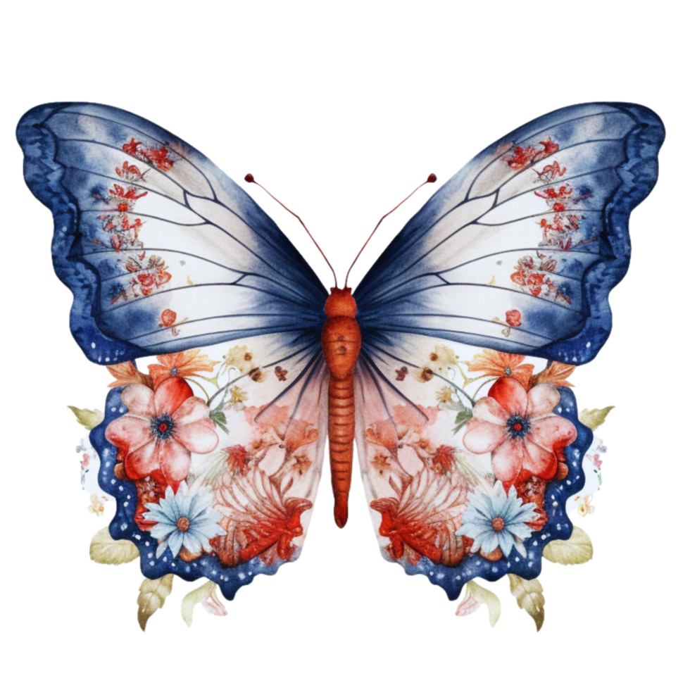 Butterfly in watercolor for 4th of July American independence day with AI genaerated png