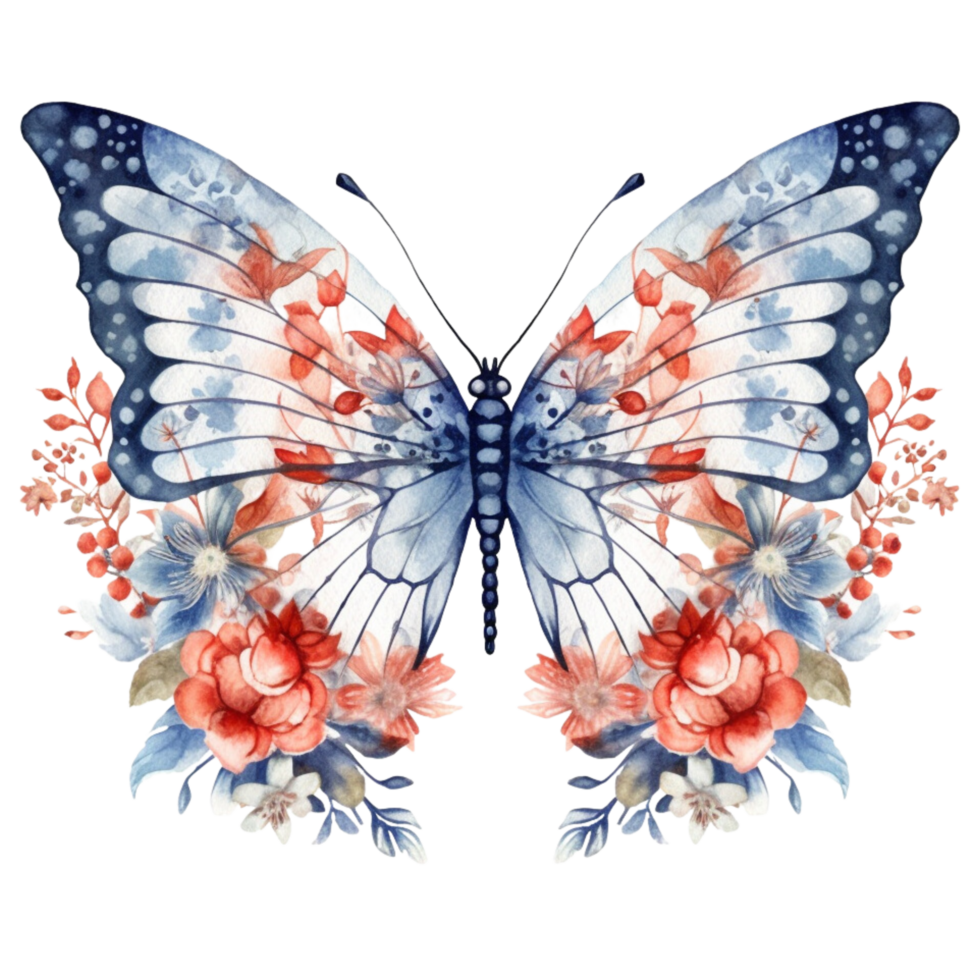 papillon dans aquarelle pour 4e de juillet américain indépendance journée avec ai généré png