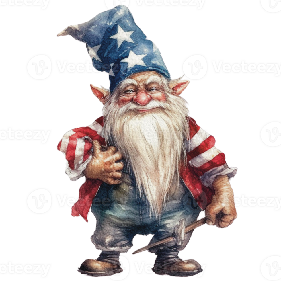 4th of July Gnome in watercolor png