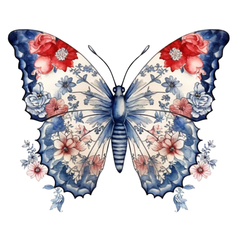 Schmetterling im Aquarell zum 4 .. von Juli amerikanisch Unabhängigkeit Tag mit ai generiert png