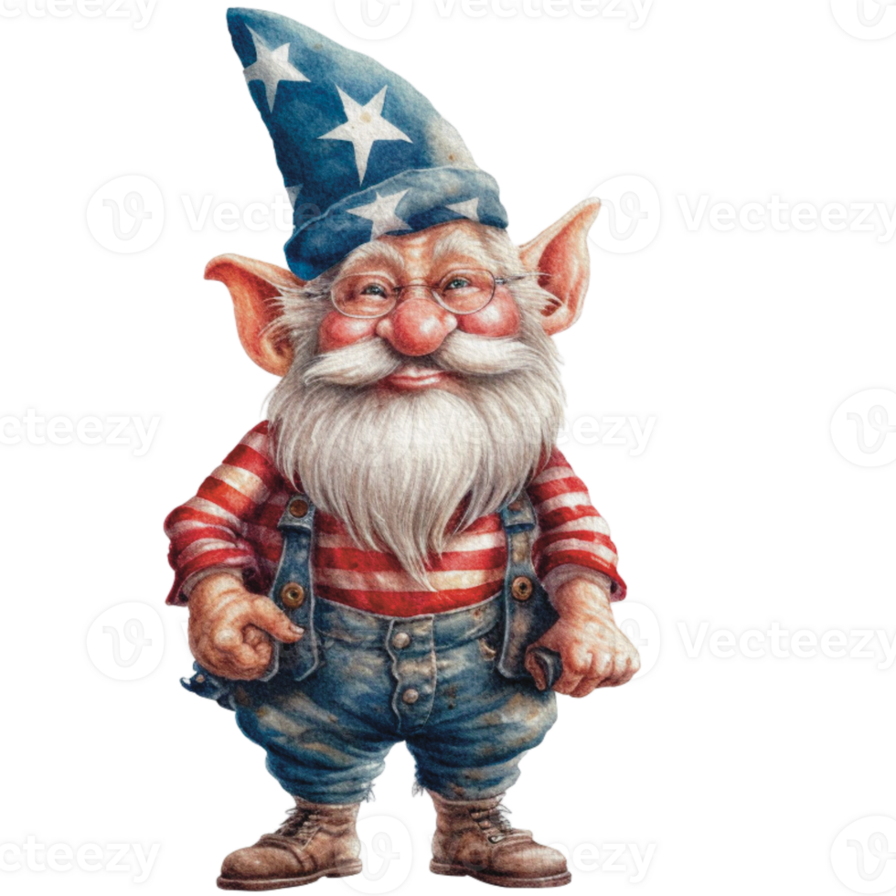 4th of July Gnome in watercolor png