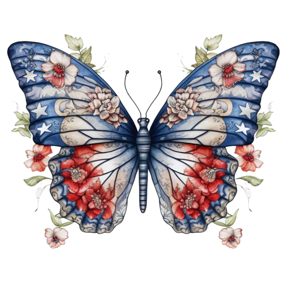 Butterfly in watercolor for 4th of July American independence day with AI genaerated png