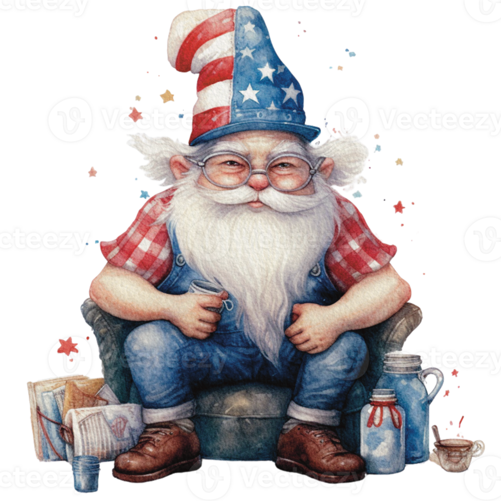 4th of July Gnome in watercolor png