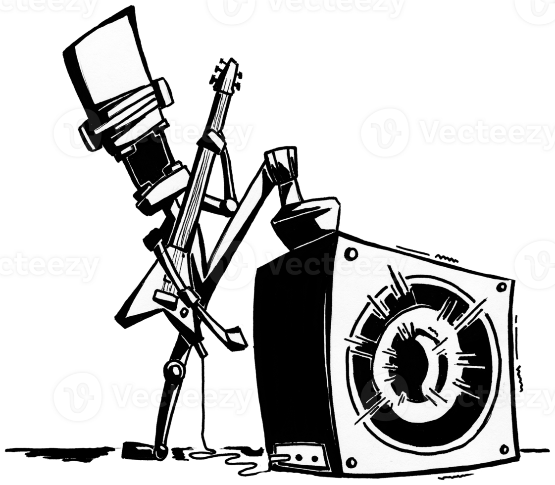 Noisy robot playing guitar png