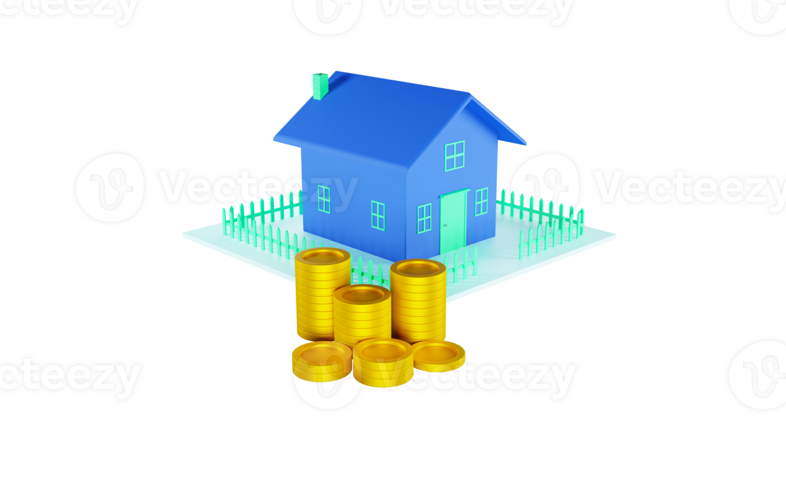 3d rendering Home and gold coins illustration transparency graphics png