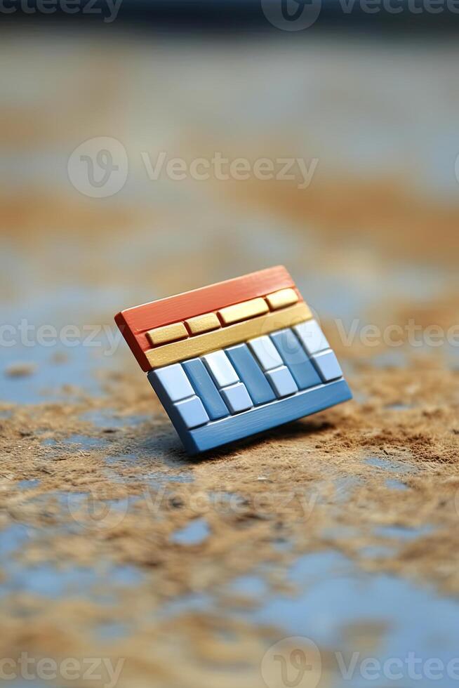 A Mechanical Card Rests in Computer Keyboard on Soil Background. High Quality Technology . photo