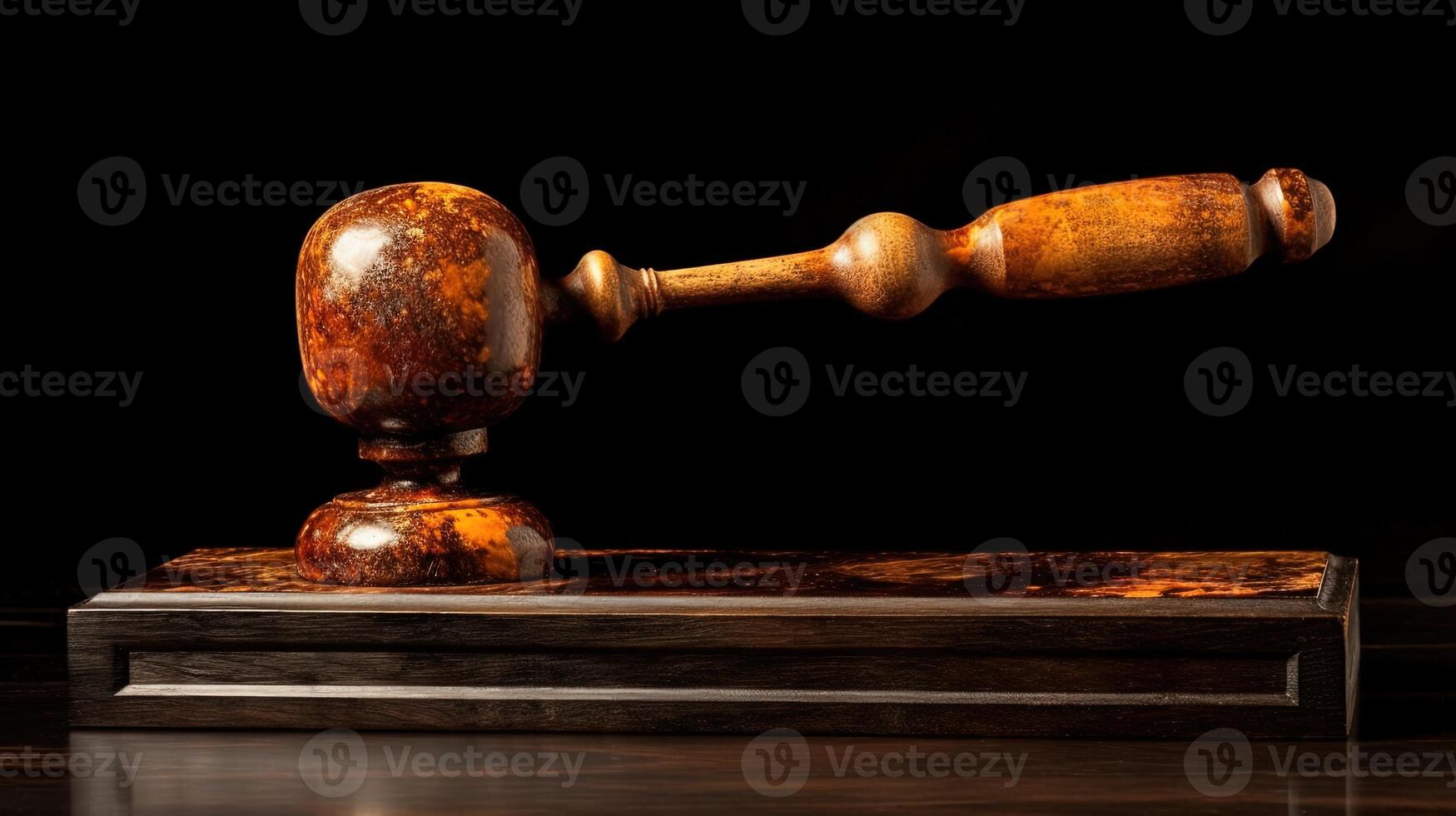 A Gavel with Wooden Plank Illustration at Dark Background. . photo