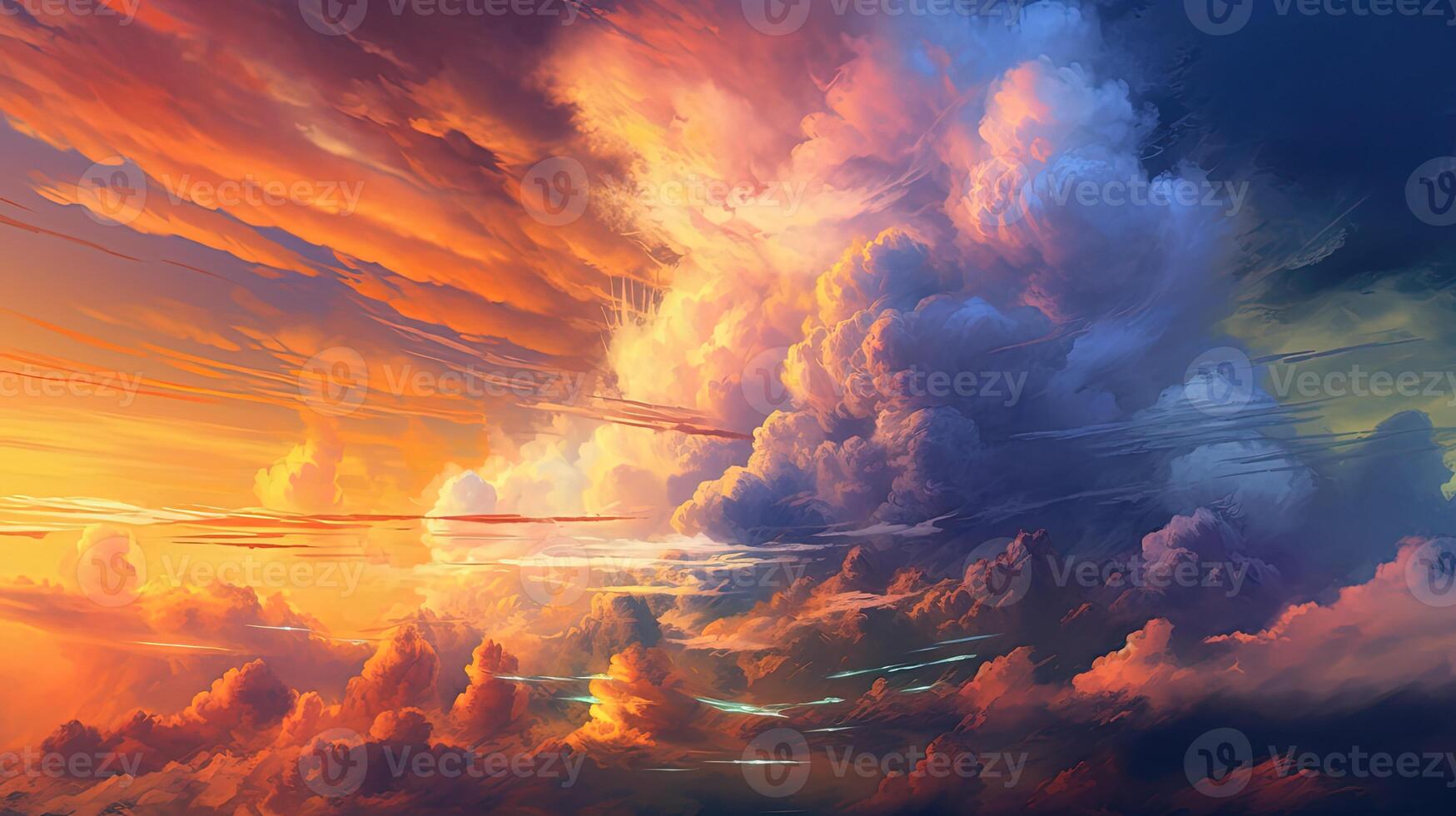 Texture of Beautiful Billowy Clouds in the Sky During Sunset or Sunrise. . photo