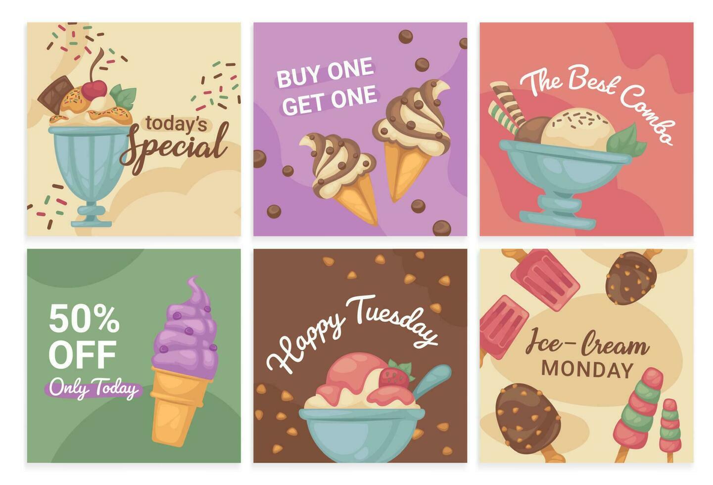 Social media post set with ice cream dessert offer vector