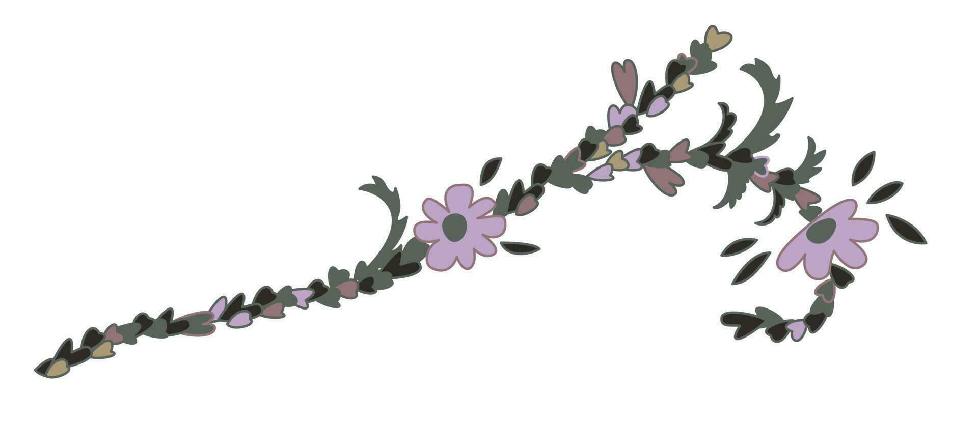 Blooming branch with flowers and buds, paisley vector