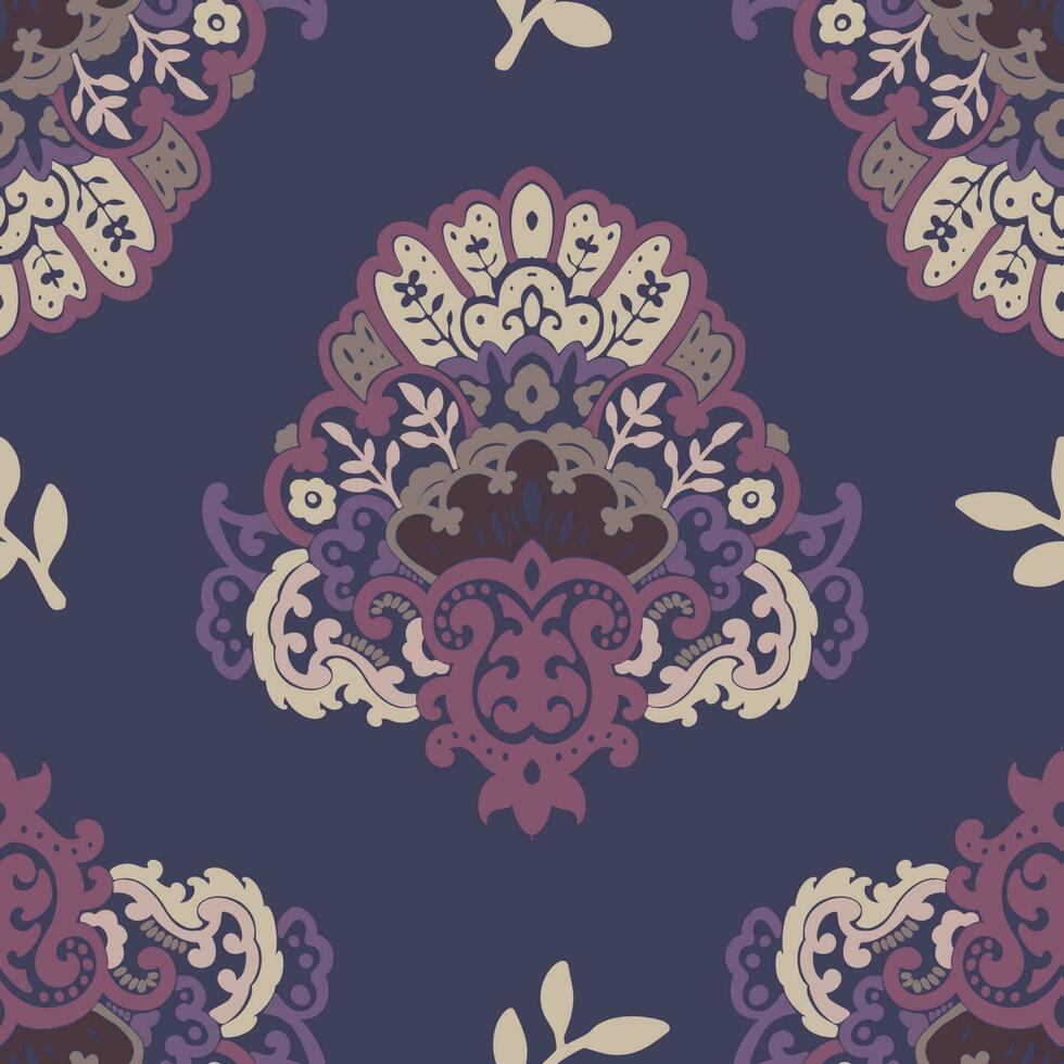 Blooming flowers, paisley ornamental composition vector