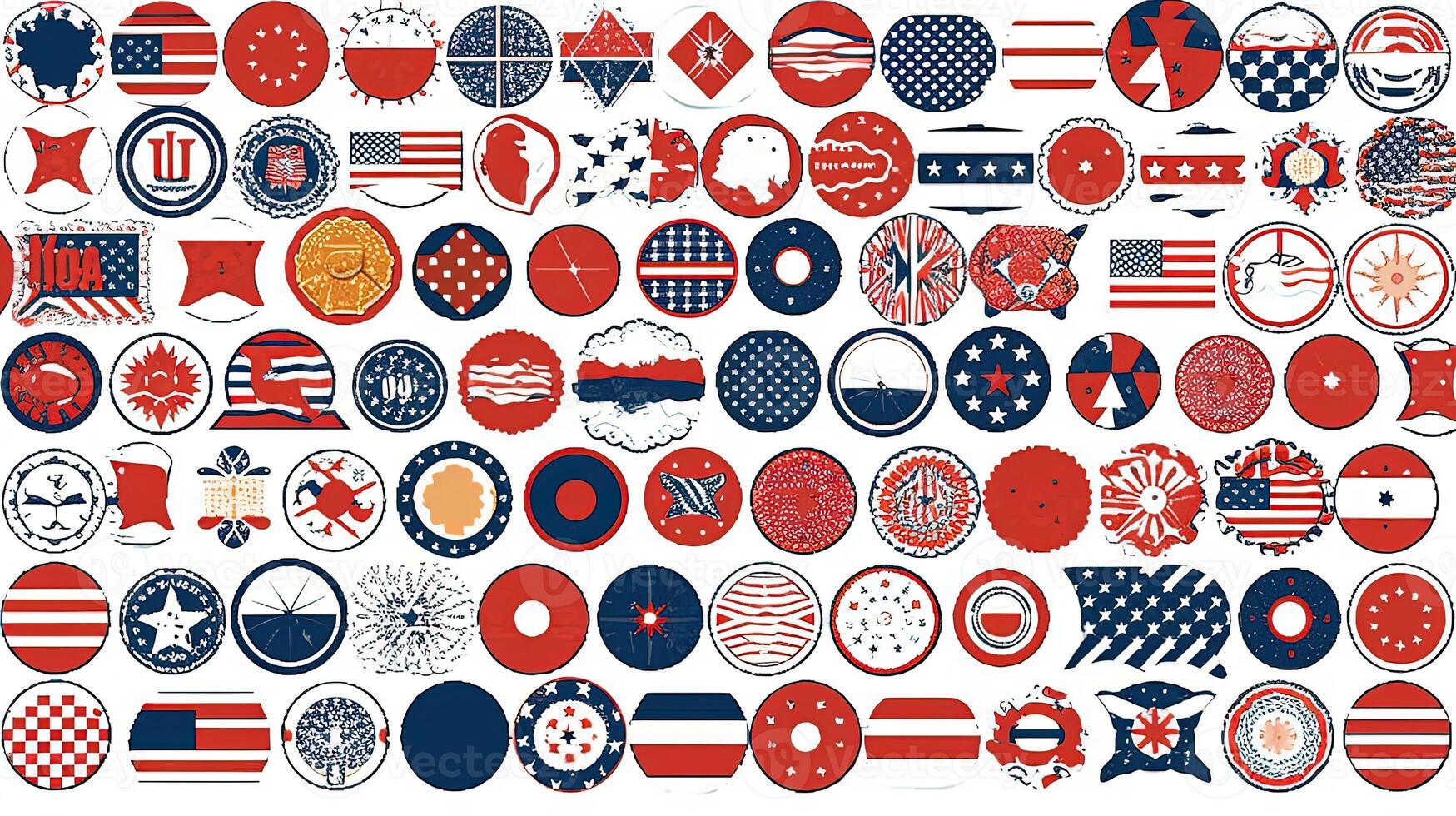 2D Illustration of American Flag Cute Sticker or Symbol Collages. . photo