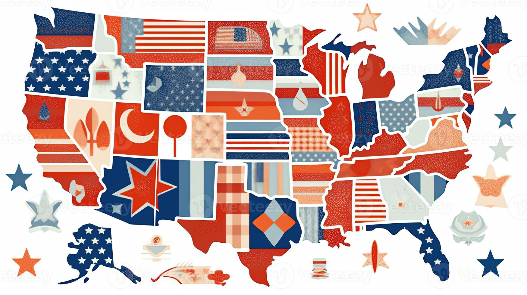 2D Style American Flag Icon or Symbol of Countries in the World Map. photo