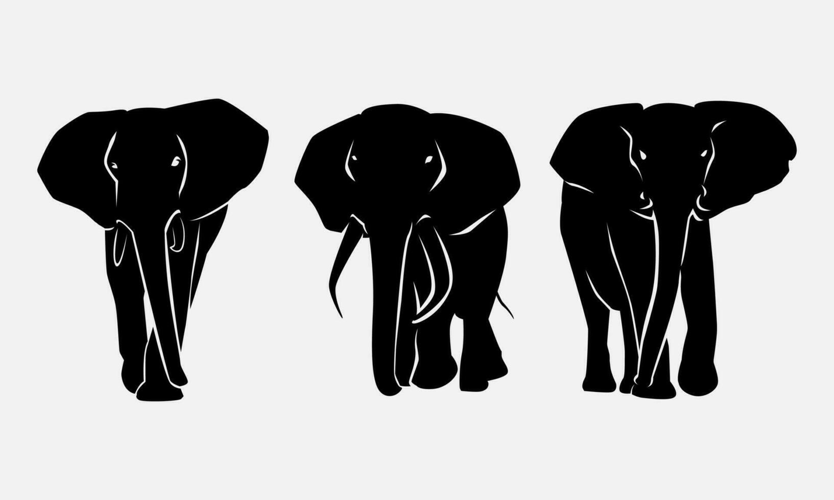 set of silhouettes of elephant's front view. vector illustration.