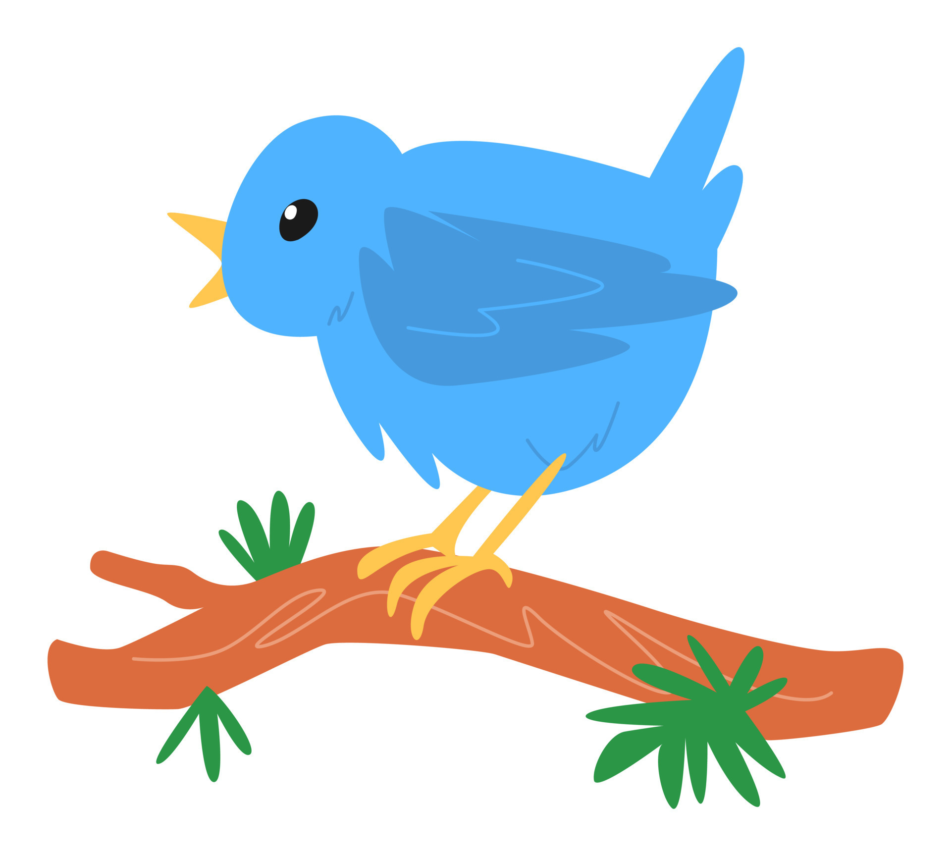 blue cartoon bird perched on a tree branch. suitable for children's
