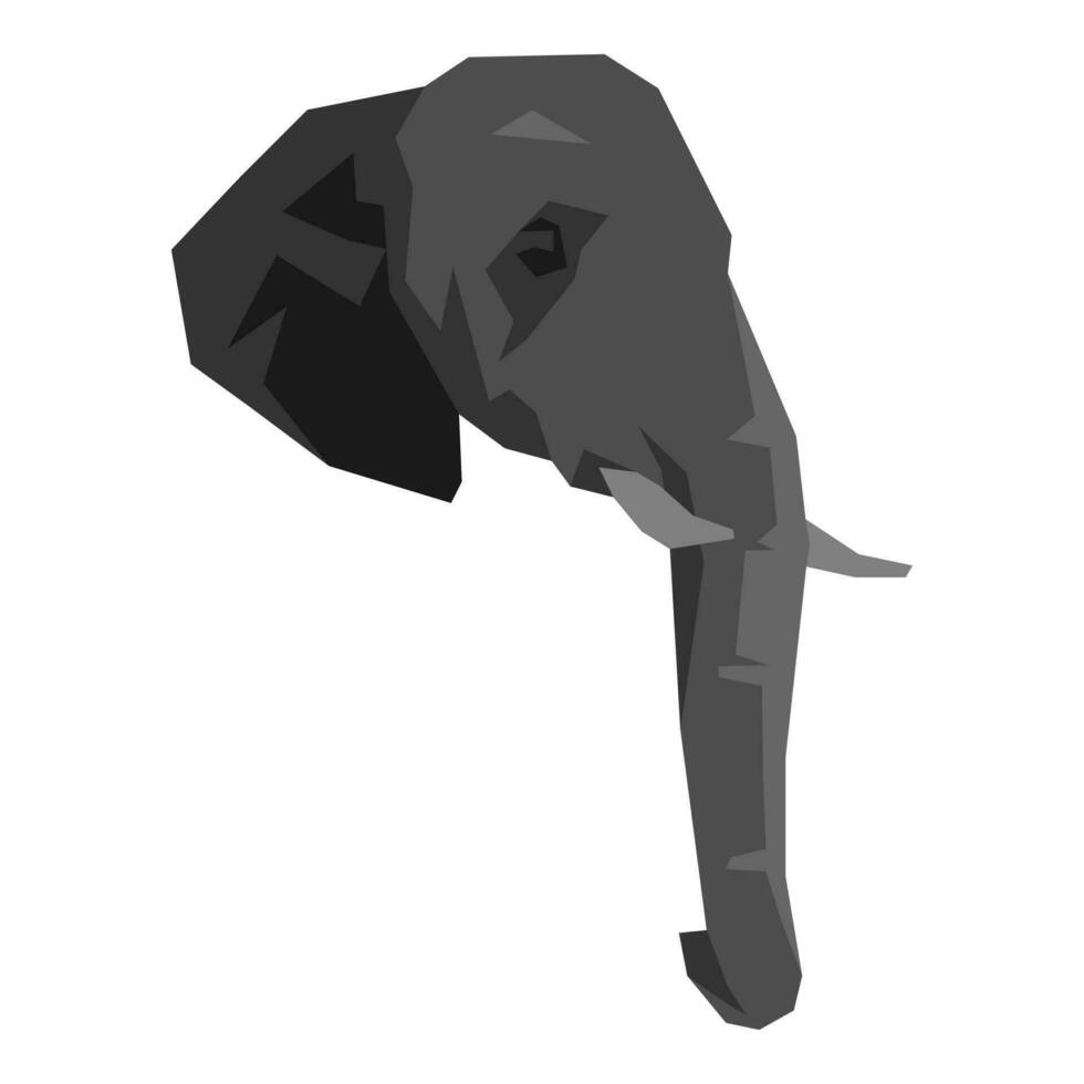 elephant head. monochrome. side view. cartoon flat vector illustration.