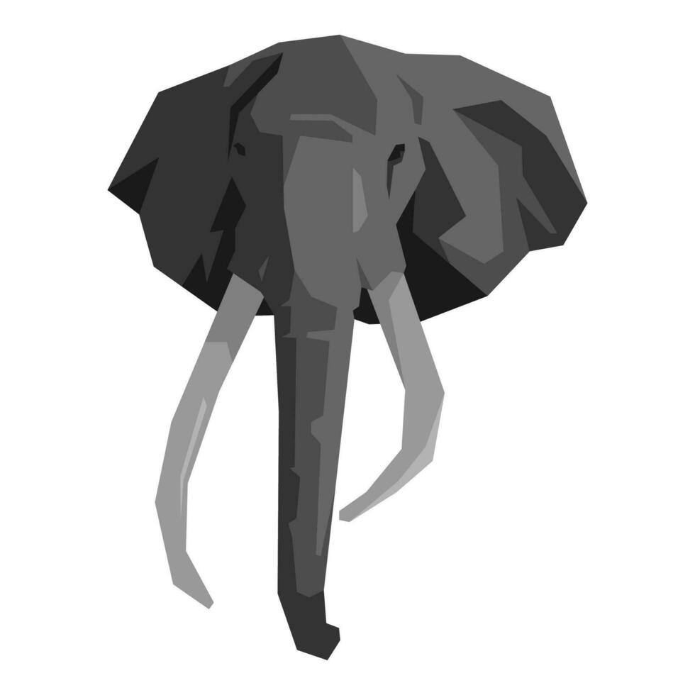 front view of elephant head with long tusks illustration. monochrome color. cartoon flat vector illustration.