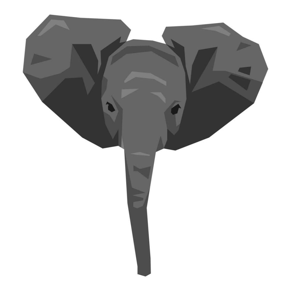 front view of baby elephant head illustration. monochrome color. cartoon flat vector illustration.